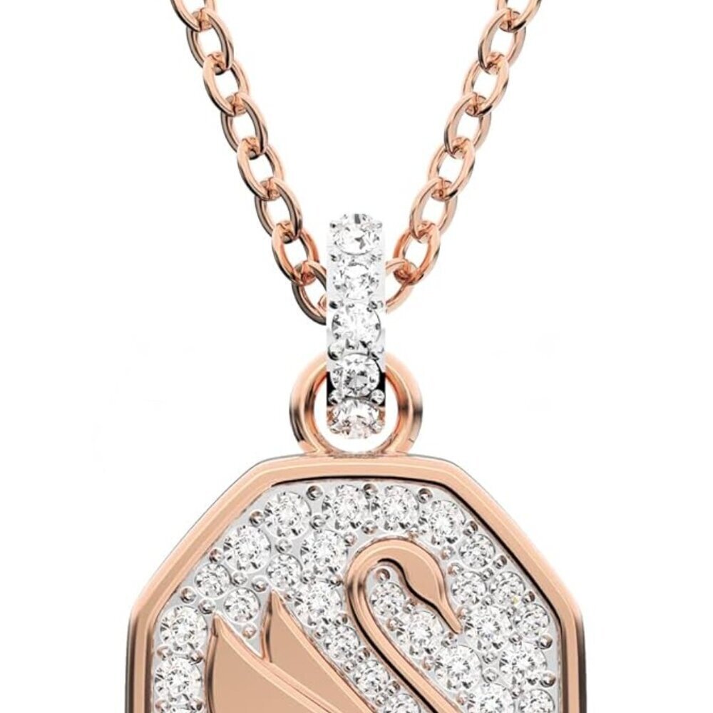 Signum Swan Pendant White Rose-Gold Tone Crystal Jewelry Gift for Women